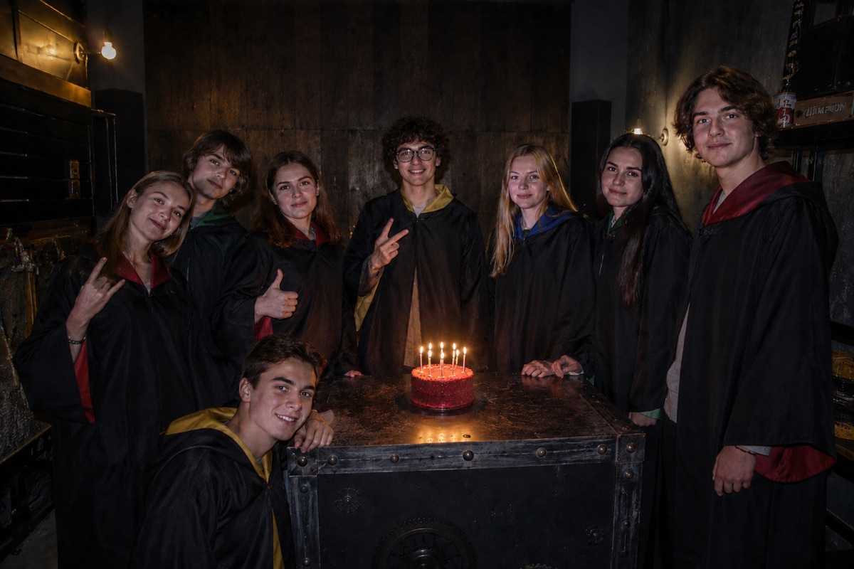 A birthday group celebrating