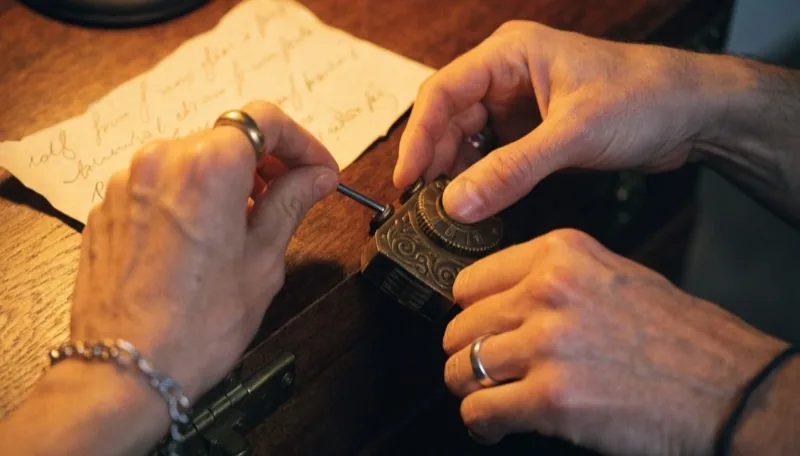 Hands solving a puzzle box, escape room tips