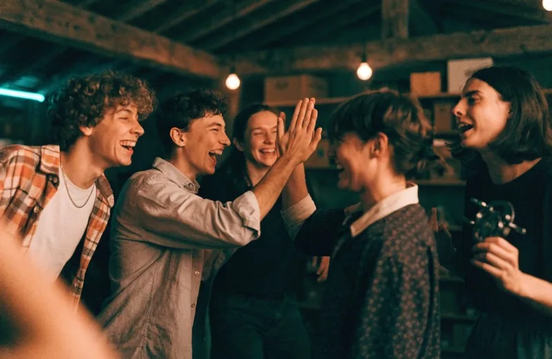 Freunde bei einer Party im Escape Room