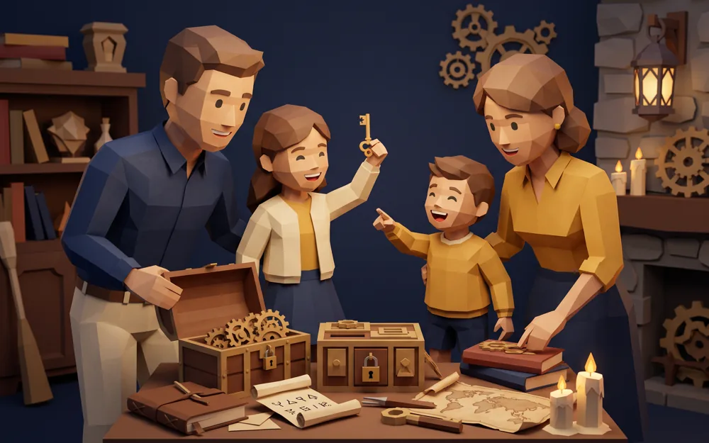 Familie rätselt gemeinsam im Escape Room in Nürnberg