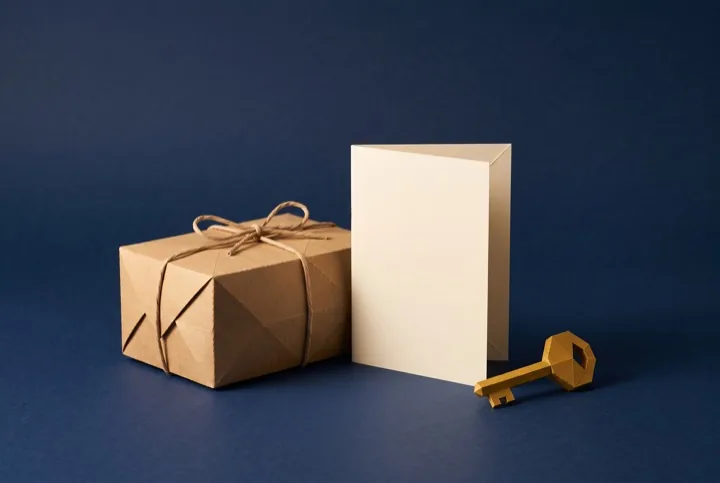 Papercraft-Illustration: Plastikkarte zur Abholung oder per Post