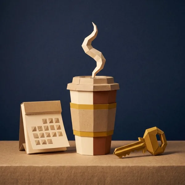 Golden key and coffee cup