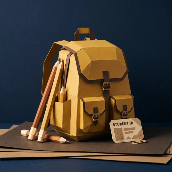 Backpack, apple and alarm clock